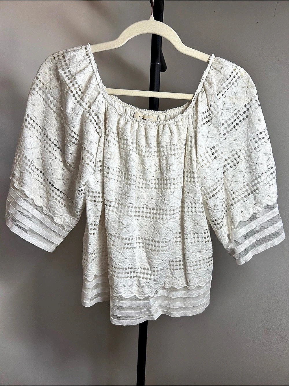 Max Studio White Lace Blouse size Large
